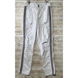Empyre Eileen Mom Jean White Checkered Stripe Womens Size 0 Distressed Ripped